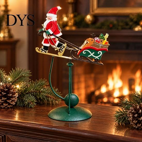 Festive Mantel Decoration Wobbly Santa on Reindeer Christmas Figurine, Metal Balancing Tabletop Decor, Table Decor Swinging Statue for Shelf