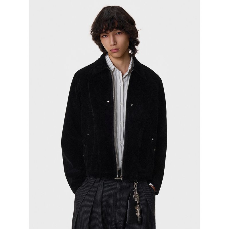 Blaexit Retro Vintage Short Suede Lapel Jacket for Men, Early Autumn American Deconstructed Patchwork Coat