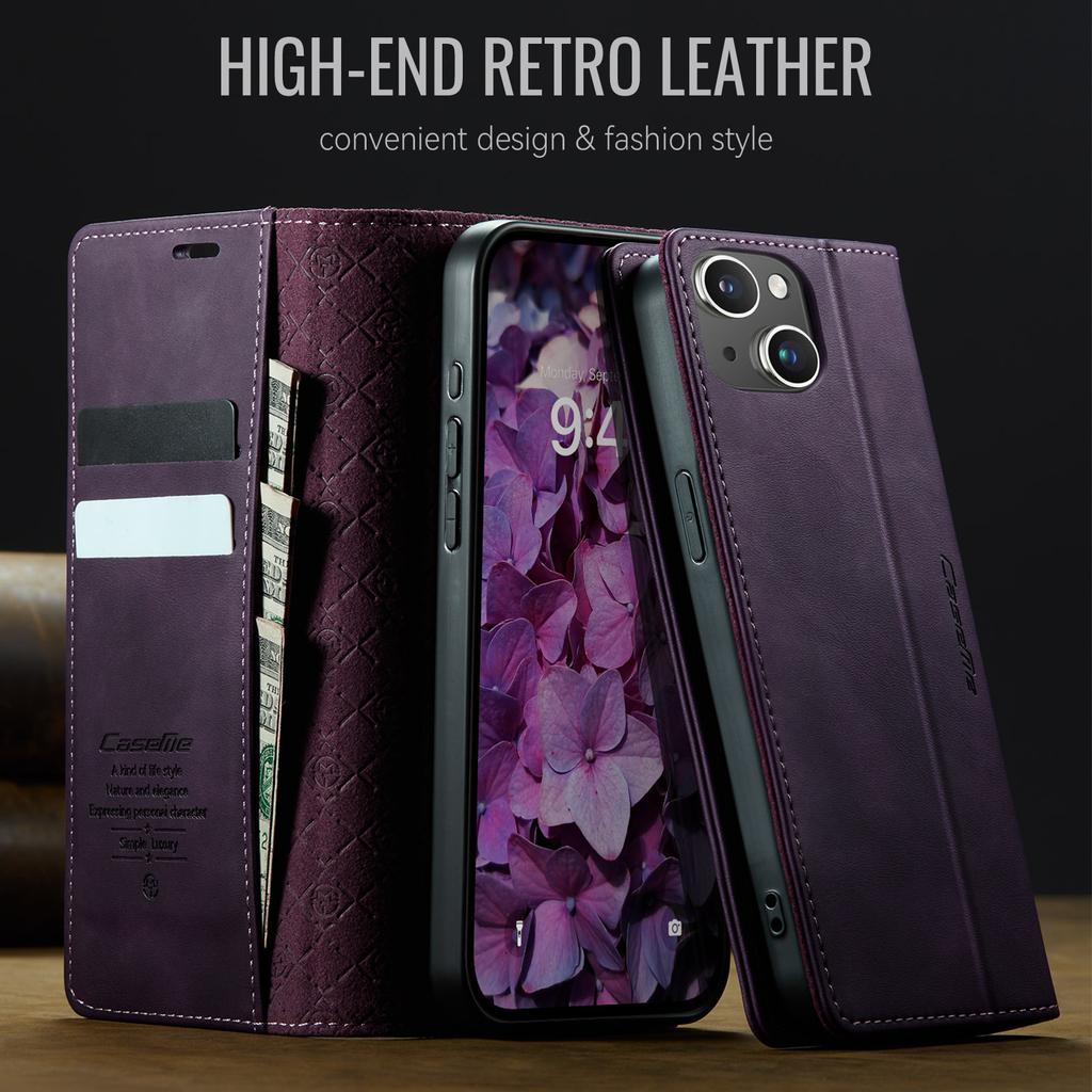 For iPhone 15 Plus Case CASEME 033 Series RFID Blocking Wallet Stand Calf Texture Leather Phone Cover