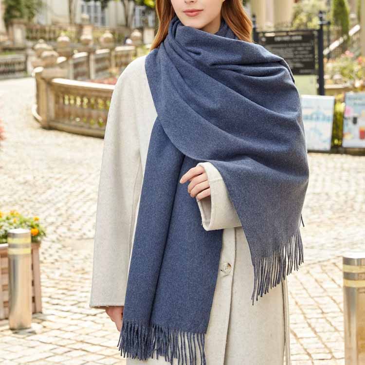 Fular Gros de Lână Culoare Solidă Unisex Fular de Iarnă cu Franjuri de Cașmir Cald Rezistent la Vânt Înfășurare Plaid pentru Femei & Bărbați