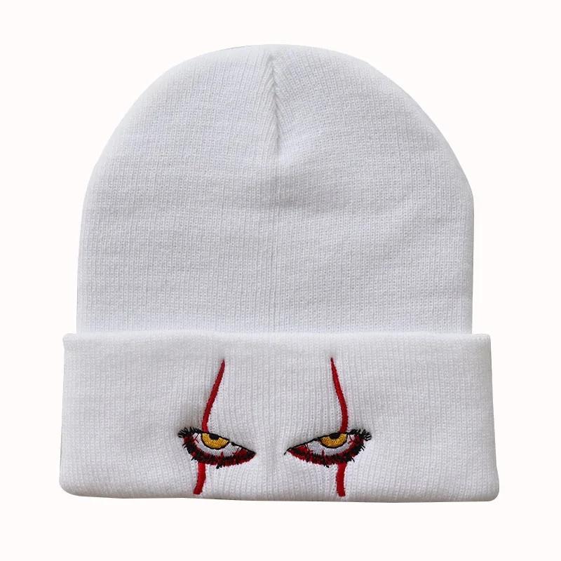 Pennywise Scary Eyes Knitted Hat Warm Overhead Hip Hop Woolen Cap Cozy Earflap Beanie for Men Women Children Halloween Props
