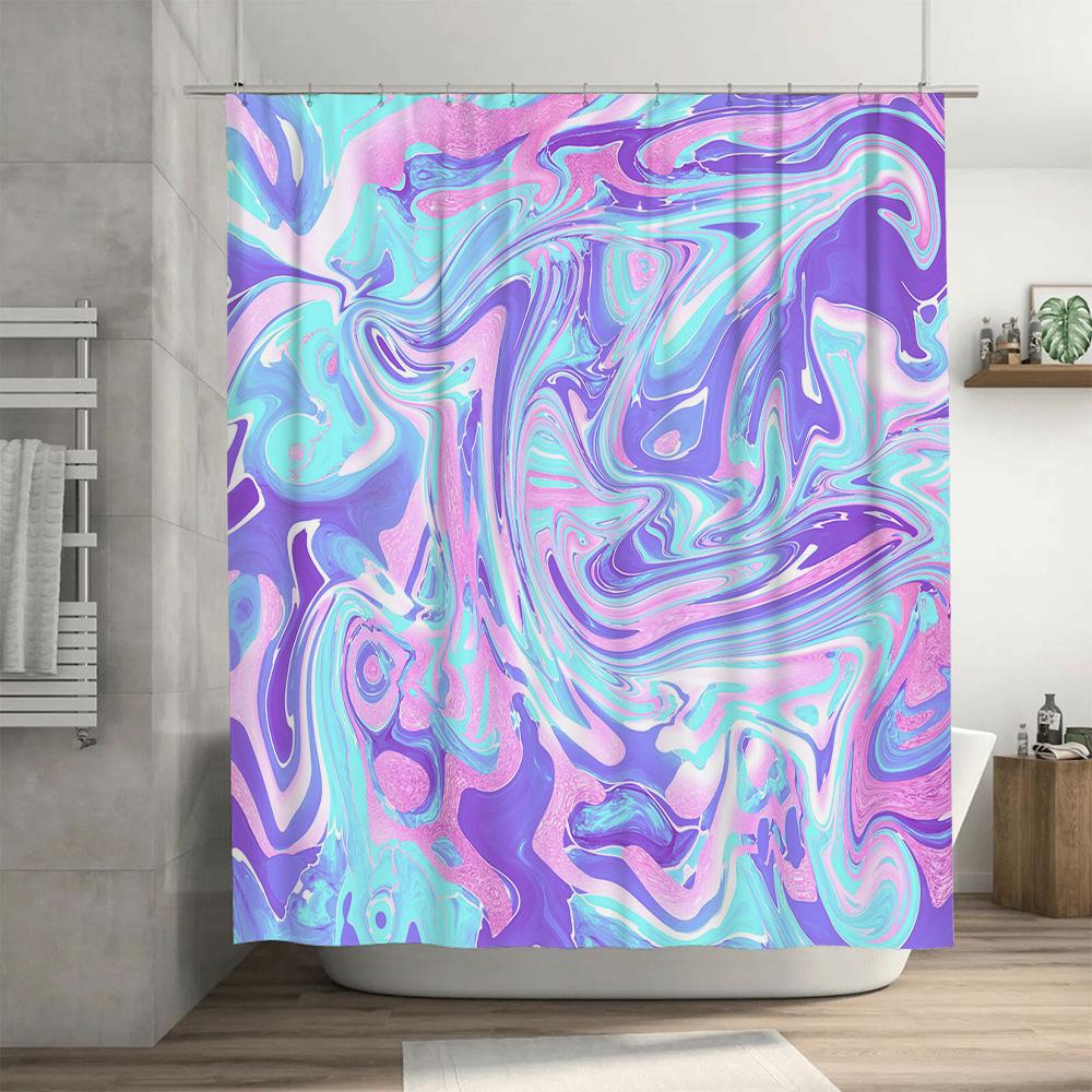 Luxurious Abstract Bathroom Shower Curtain Blended Purple Blue Waterfall Design Waterproof Fabric Perfect Decor For Your Bath