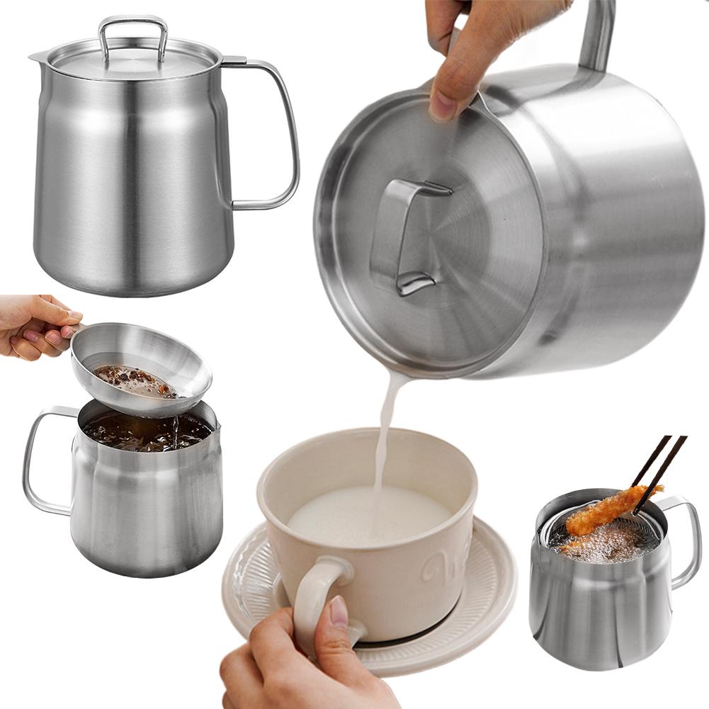 1.5/2L Kitchen Fryer with Filter Leak-proof Stainless Steel Versatile Oil Filter Vessel Fry Kitchen Pot for Cooking French Fries