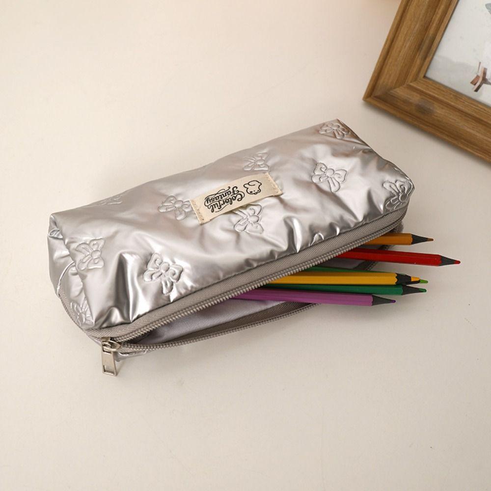 New PU Waterproof Pen Bag Bowknot Patterns Large Capacity Pen Pouch Stationery Organizer Students