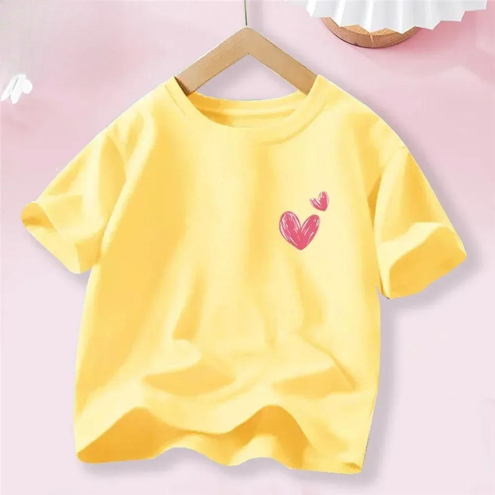 Sweet Heart Print TShirt Crew Neck Short Sleeve TShirt Casual Every Day Tops Girls Clothing Fashion Teens Sport Clothes