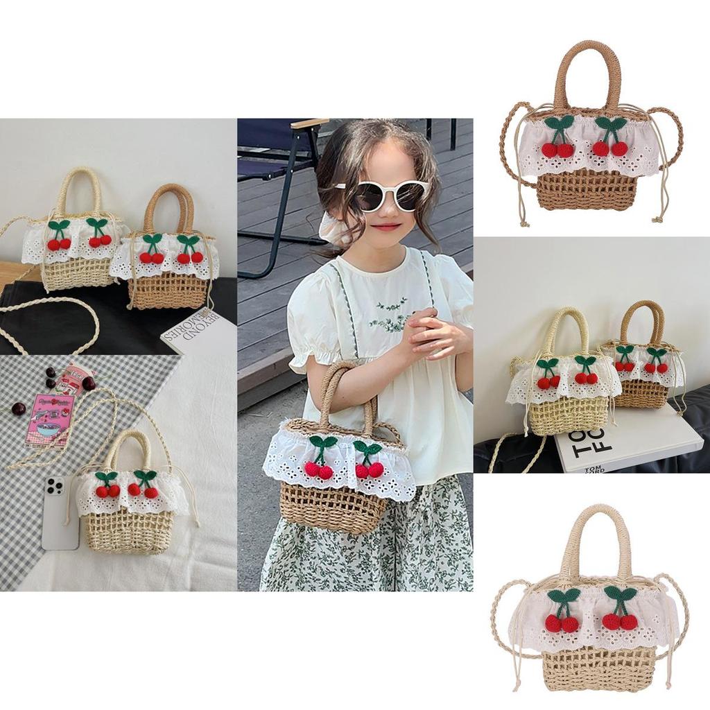 Childrens Straw Handheld Basket With Breathable Design For Summer Beach Play And Daily Use