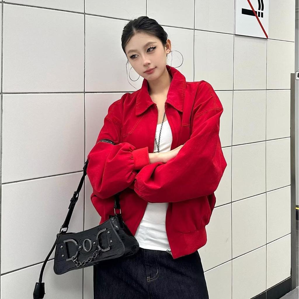 Unisex Versatile Lapel Zipper Jacket for Spring and Autumn - Short, Loose Fit