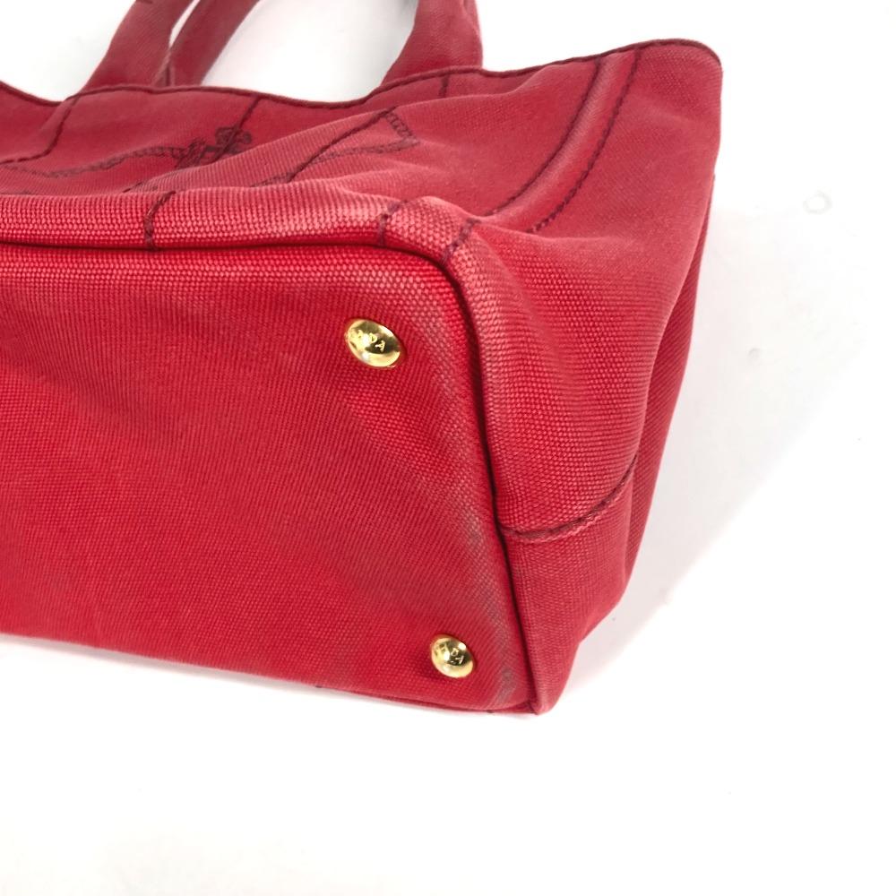 PRADA Logo Canapa SS MINI Bag Tote Bag Hand Bag Canvas Red