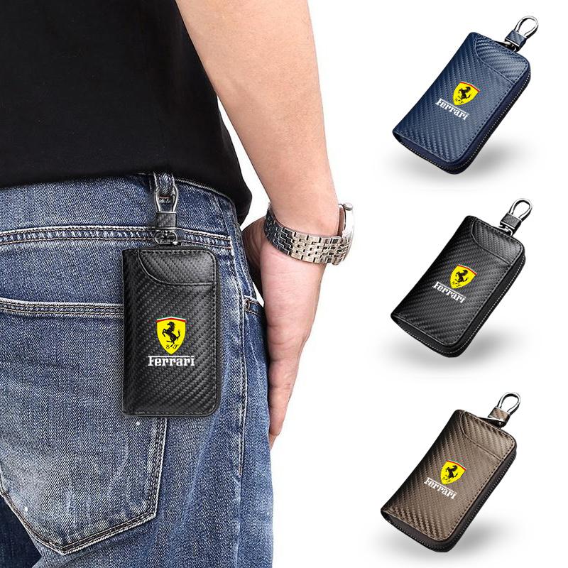 Breloc Mașină Fibra de Carbon Unisex Geantă Chei Organizator Portofel Pentru Ferrari F430 Stradale Roma 488 Spider SF90 LaFerrari Portofino