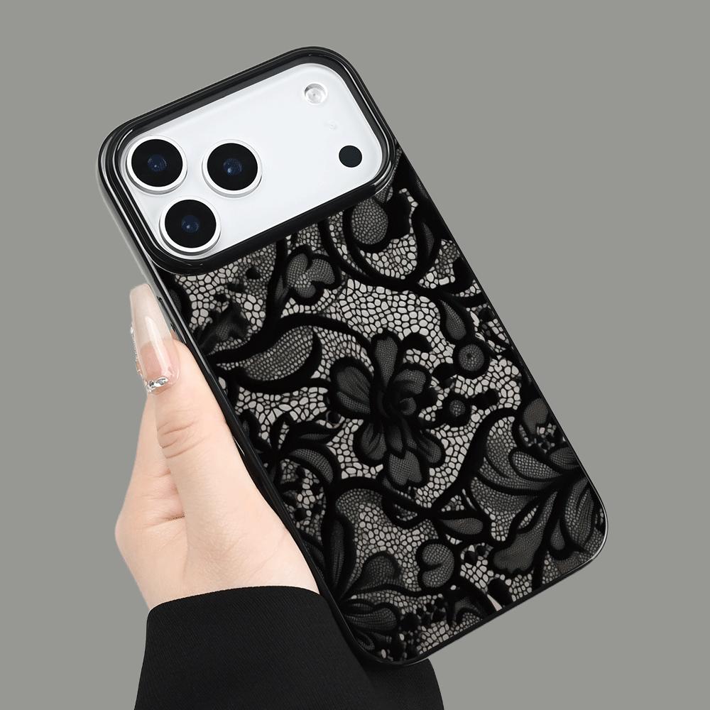 Schwarze Spitze 2D-Muster Handyhülle geeignet für iPhone 17 16 15 14 13 12 11 Pro/Max/Plus sturzsicher und stoßfest Rückabdeckung