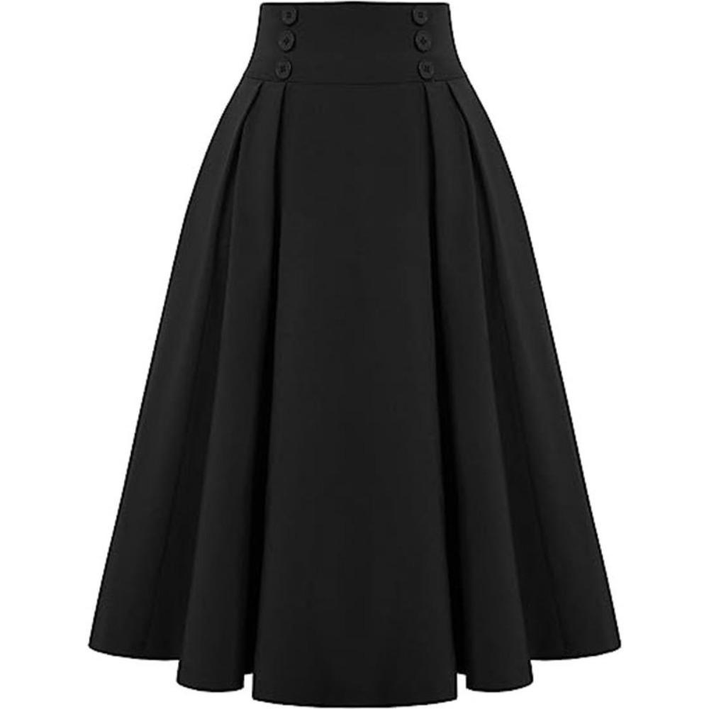 Women's High Waist A‑Line Midi Skirt Pleated Midi Skirt With Pockets For Casual Daily Wear