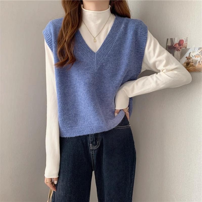 Women Sweater Vest Solid Vintage Casual Spring V-Neck Design Sleeveless Vest Elegant Waistcoats