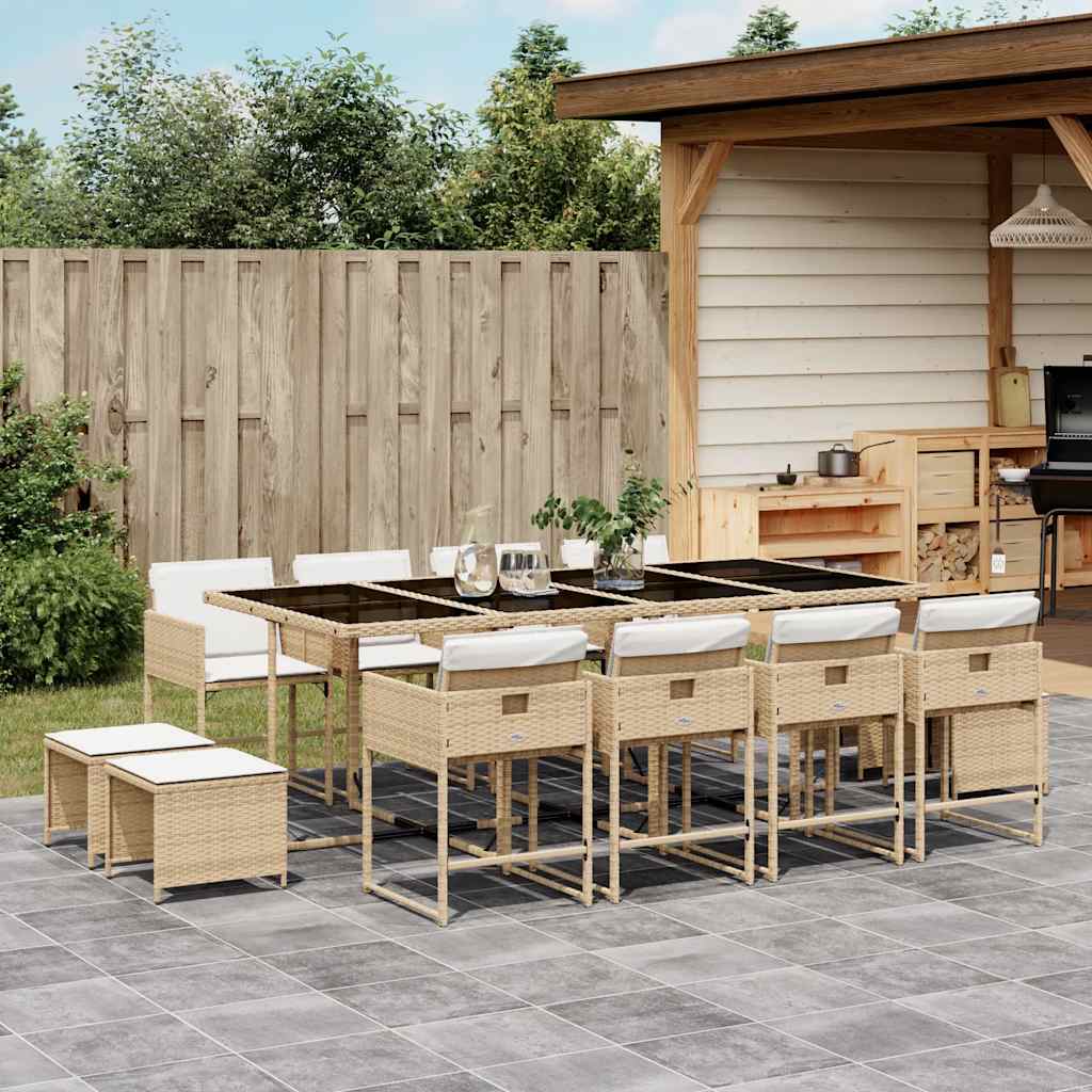 Vidaxl 13-Cz. Garden Furniture Set With Cushions, Beige, Poly Rattan