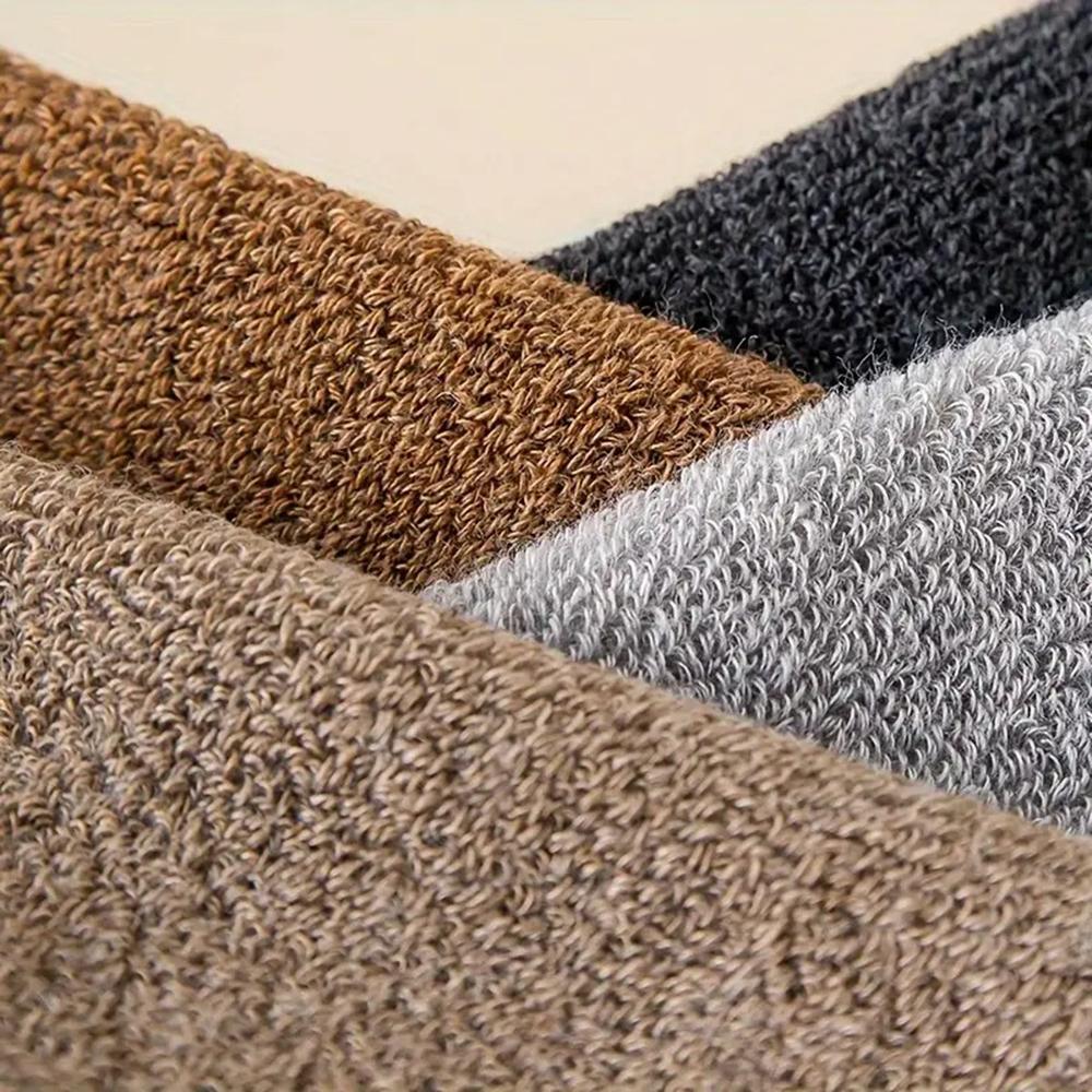 5 Pairs Men Autumn Winter Warm Mid Tube Socks Fashionable Camel Patterns Color Blocked Thick Fur Loops Casual Towel Socks