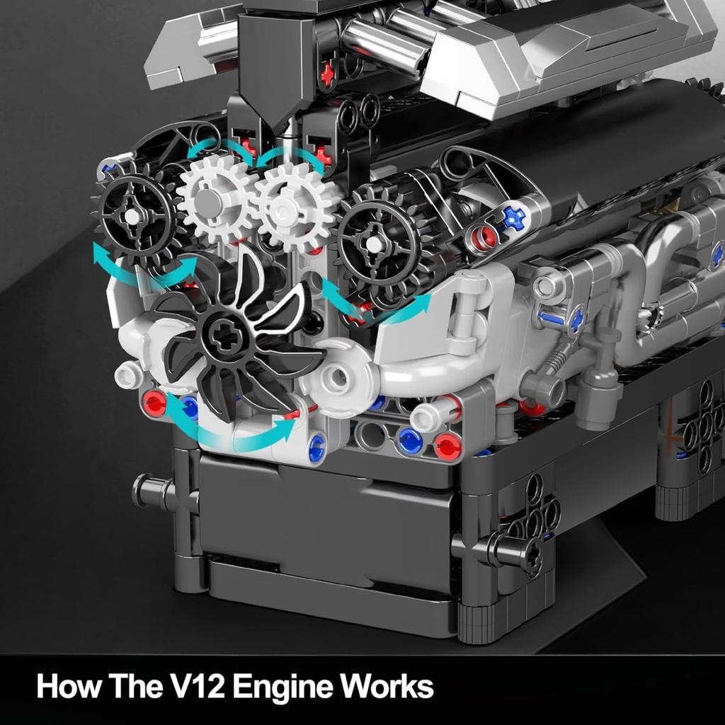 Mould King 10205 V12 Engine Building Working Car Engine STEM Educational DIY Engineering Gift for Adults and Kids Blocks, 733+ Pieces, Model, Kit,