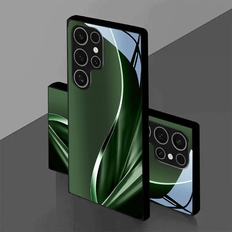 Dark green silver curved black glass phone case suitable for Samsung Galaxy S26 S25 S24 S22 S21 S20 FE/Ultra/Plus anti fall