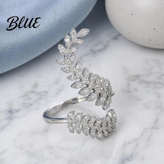 Finger Ring Women Ring Adjustable Olive Branch Design Leaf Micro-Setting