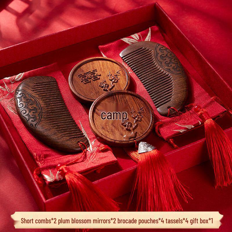 Red Wedding Comb Set for Brides - Elegant Mirror and Hair Combs