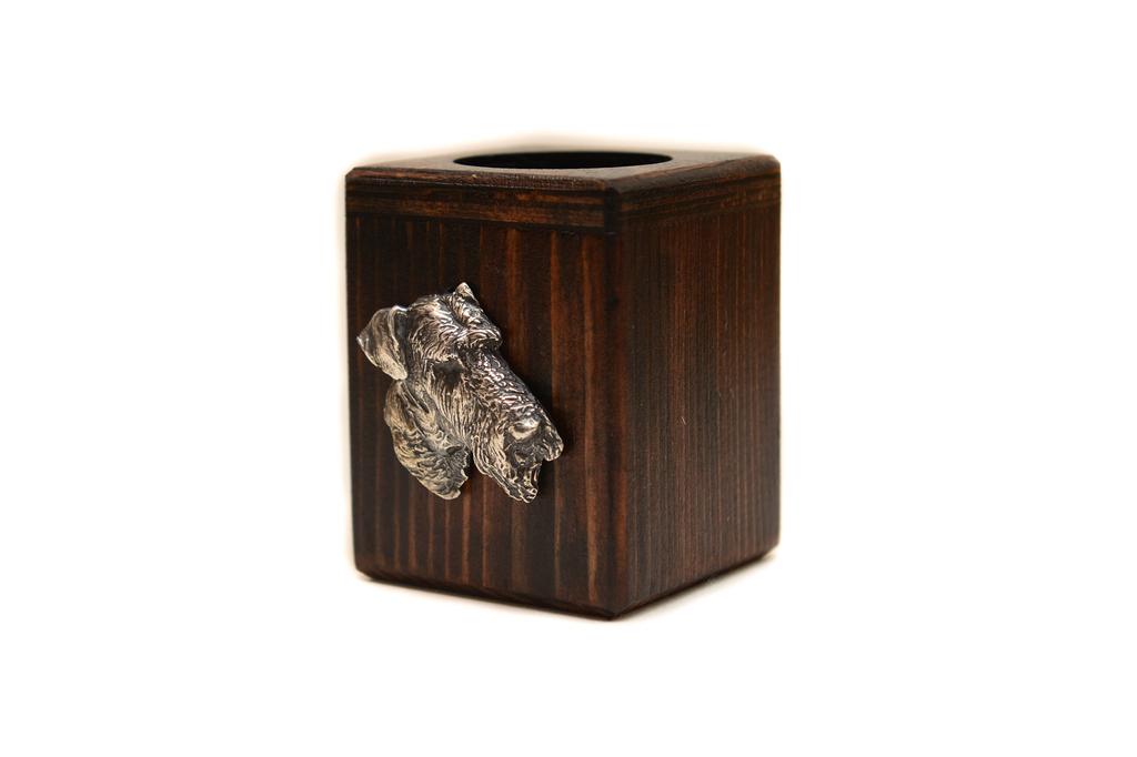 Airedale Terrier, Bingley Terrier - Wooden Candle Holder with a Dog, a Unique Souvenir After Losing a Dog, a Handicraft from the Art-Dog Brand