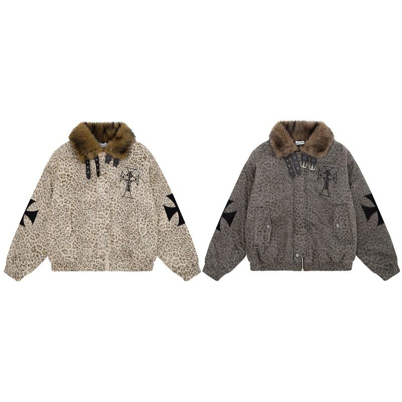 Magic Bear American Retro Leopard Print Padded Winter Cotton Jacket Couple Loose Fit Warm Coat