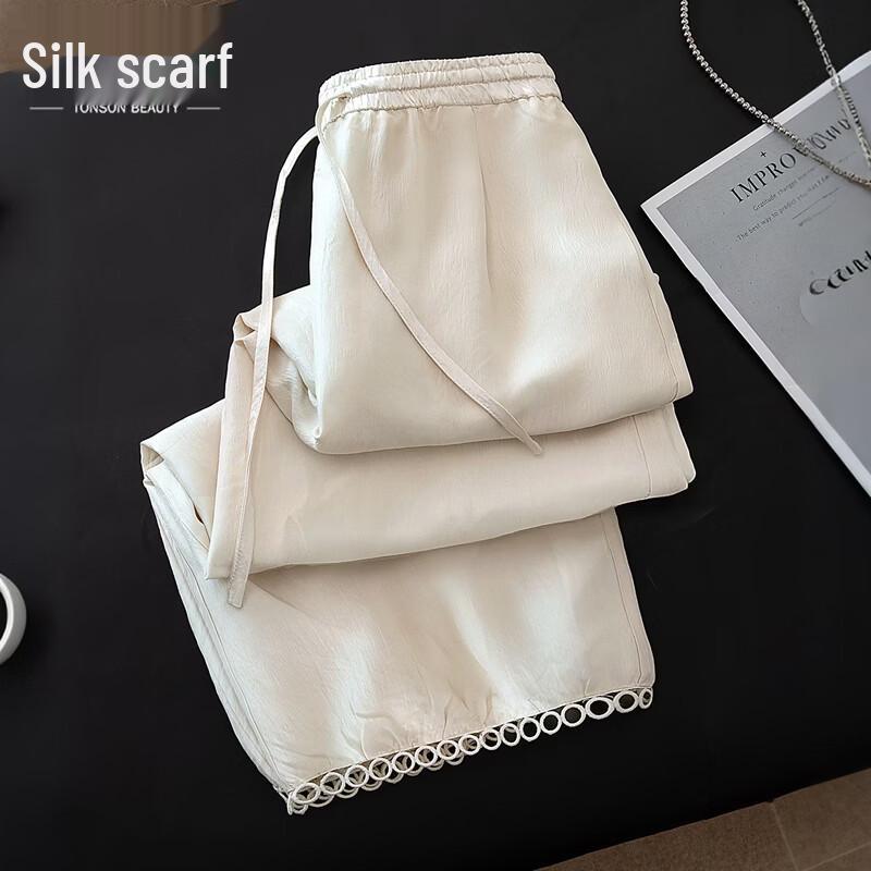 Women s Acetate High-Waist Drawstring Cropped Pants L