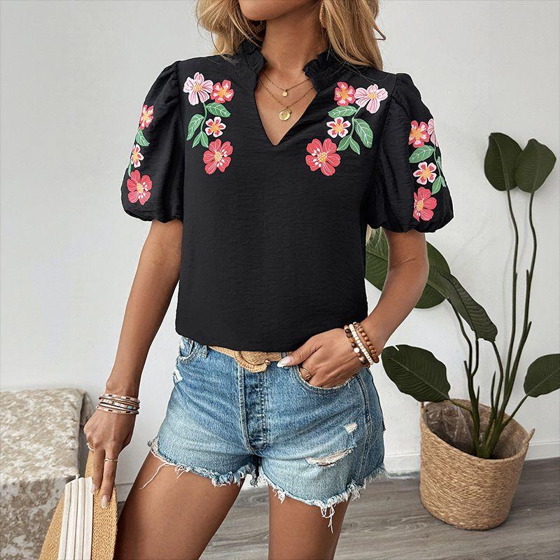 

Fashion Women Blouse Casual Print Ladies Tops Fashion Print Women T-shirt Black XL