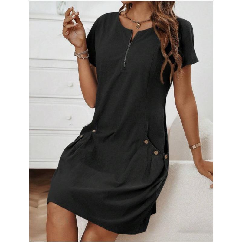 Vestidos casuales de cintura suelta con cuello redondo y manga corta para verano y primavera para mujer