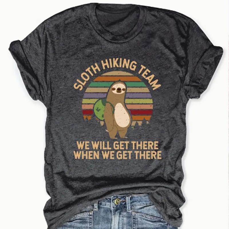 

Модная женская футболка с принтом «Путешествия ленивца», забавная повседневная футболка с круглым вырезом и короткими рукавами, летняя женская футболка 8XL серый