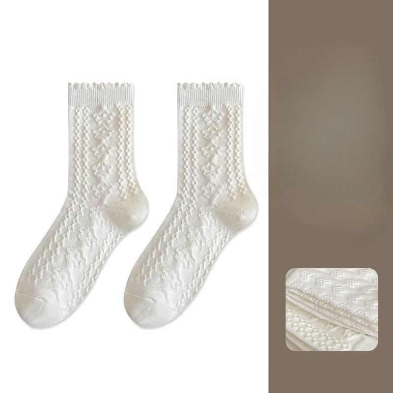 White Socks for Women In Early Autumn, Pure Cotton Mid-calf Socks, Lolita, Cute Pile Socks, Antibacterial and Deodorizing White Socks