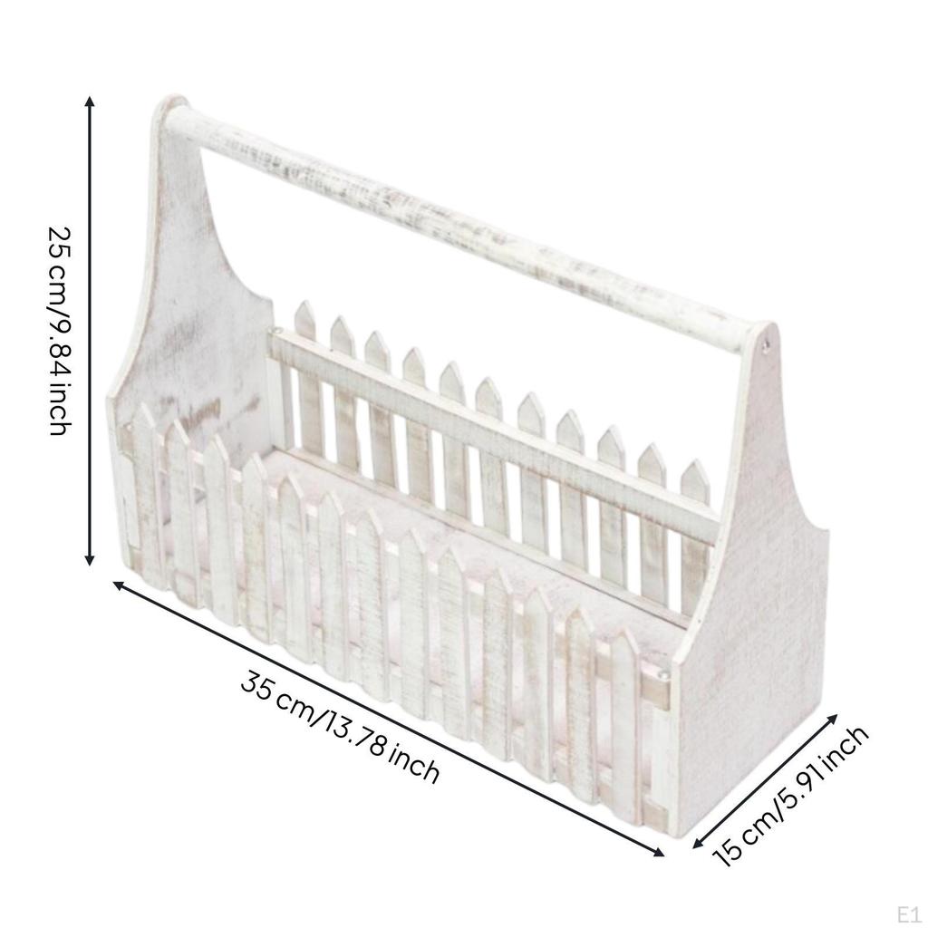 Garden Tool Basket with Handle Distressed Wooden Carrier Open-Top