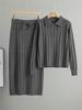 Korean-Style Two-Piece Set: Polo Collar Cable Knit Top & Sweater Skirt for Spring/Autumn