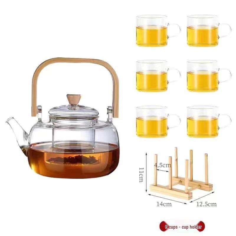 High Temp Resistant Glass Teapot with Bamboo Handle for Boiling Water & Brewing Tea - Complete Tea Set