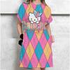 Women's Long Tshirt Dress Summer Fashion Girl Hello Kitty Print Oversized Casual Round Neck Short Sleeved Mini T-shirt Dress