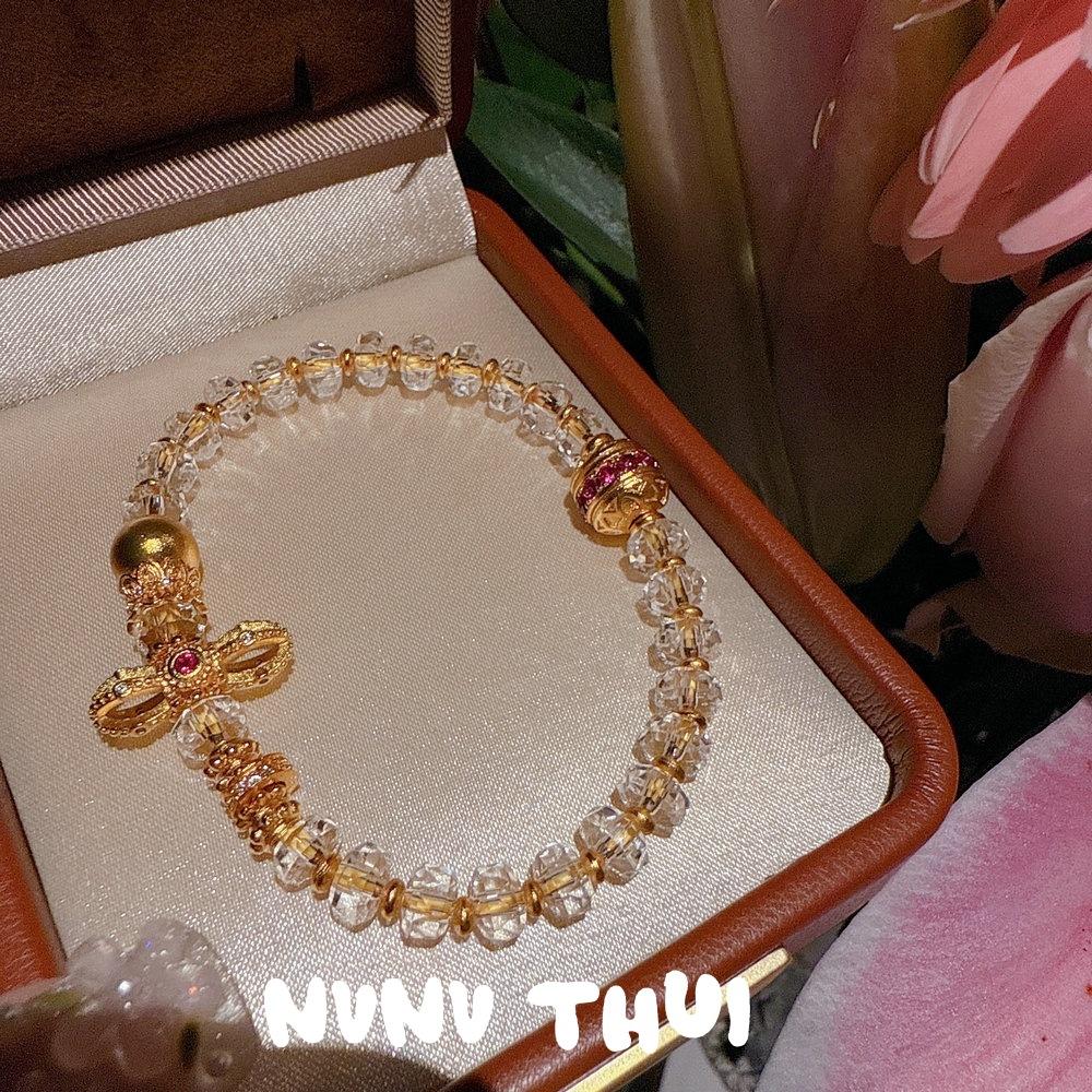 Ancient Flower Silk Liu Color Gold Ba Tiger Eye Stone Tutu Bracelet, New Chinese Style, Citrine Vajra Pestle Bracelet, Set