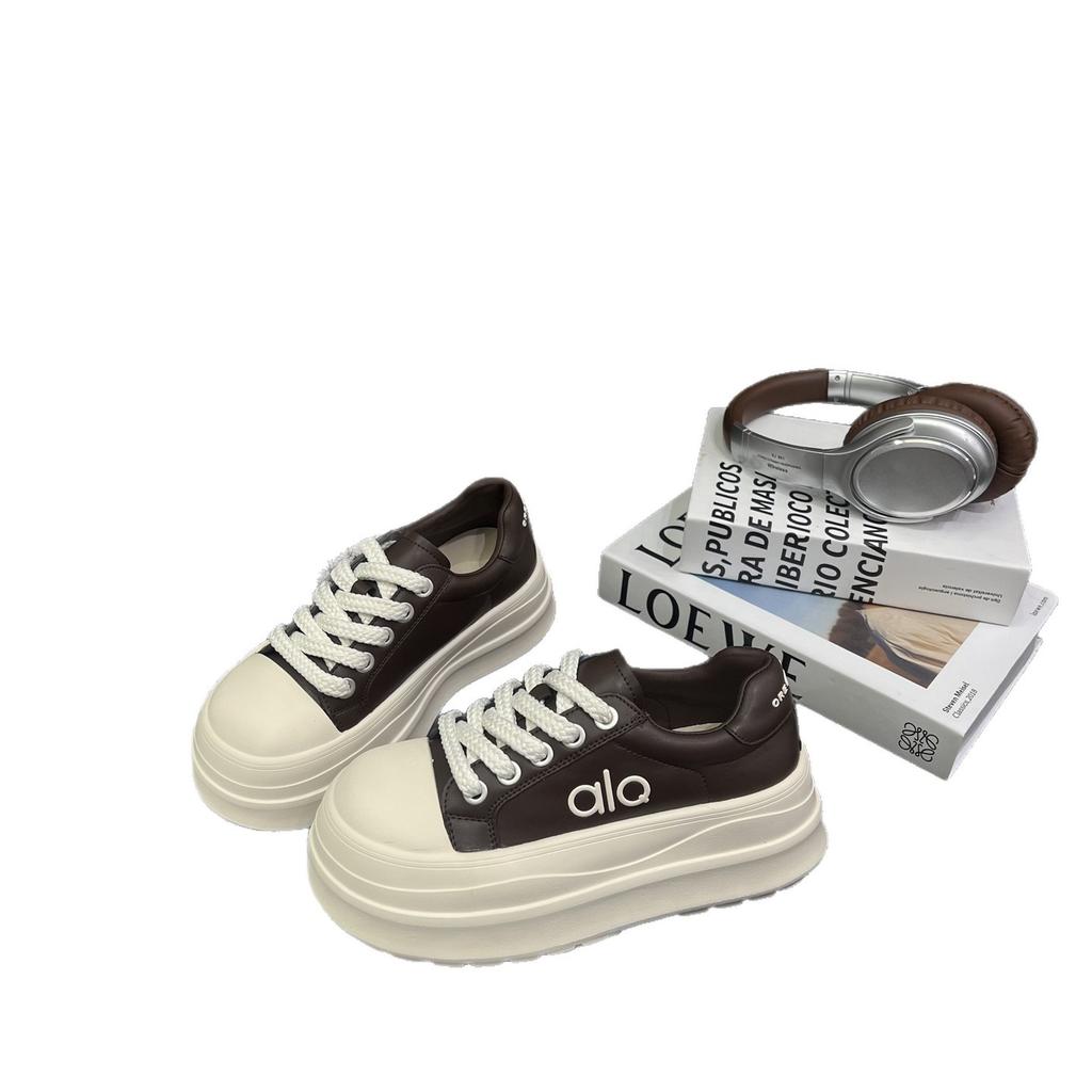 Leather big head ugly cute bread shoes 2025 autumn new small casual height increase versatile muffin board shoes