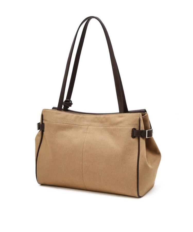 Hazzys Women Acc Aura Commute Brown Canvas Leather Combination Shoulder Bag L Hiba6E159I2