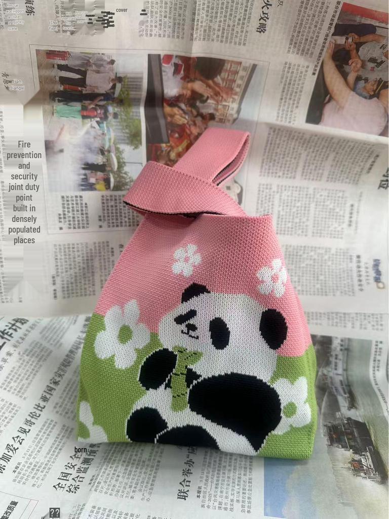 Handmade Cute Panda Knitted Tote - Versatile Women's Woven Handbag