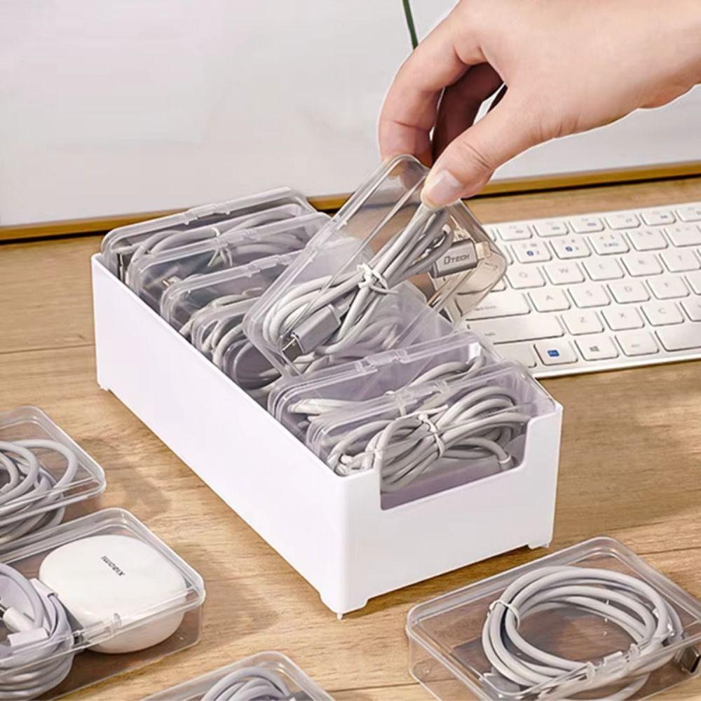 Clear Data Cable Storage Box Durable Desktop Cable Organizer  Desktop Organization