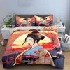 Japanisches Ukiyo-e Geisha Bettwäsche-Set Kirschblüten-Sonnenuntergang Kimono-Dame Druck Bettbezug-Set Orientalische Kunst Weiche Mikrofaser 3-teilig
