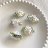 4Pcs Girl Hairpin Hand-Sewn Fabric Flowers Hair Clip with Green Leaves Side Clips Hair Accessories Spring Wear