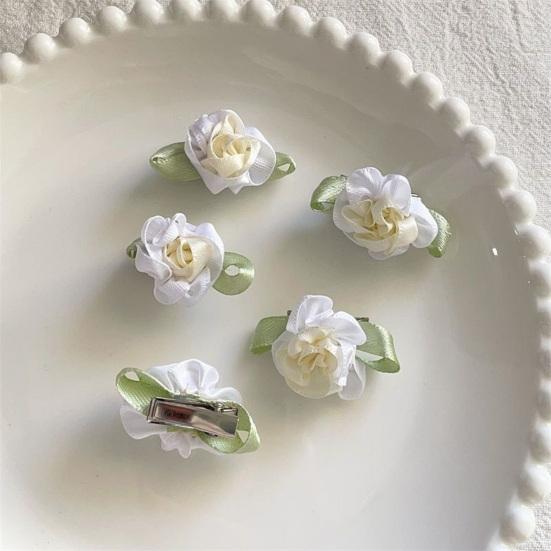 4Pcs Girl Hairpin Hand-Sewn Fabric Flowers Hair Clip with Green Leaves Side Clips Hair Accessories Spring Wear