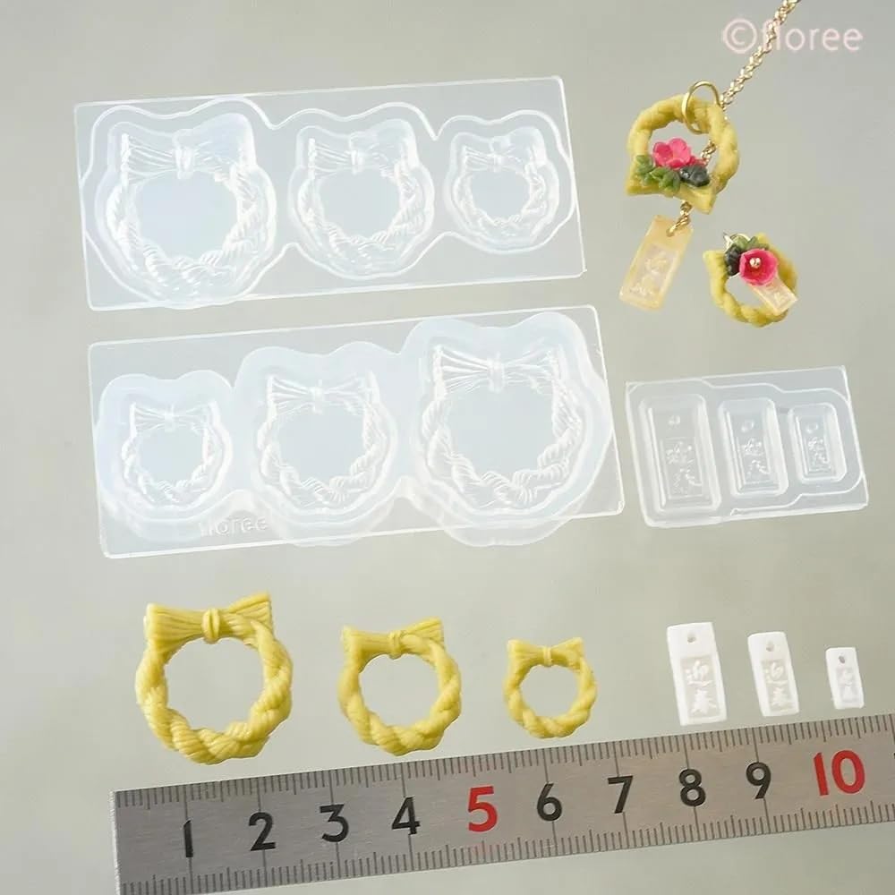 Kamejima Shoten Soft Mold New Year Series Shimenawa Double-Sided Mold & New Year Plate Mold for Clay Hobby Tool C-890