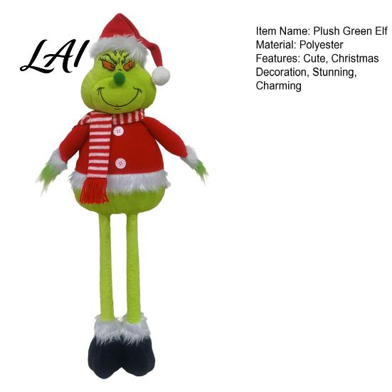 Retractable Long Leg Elf Green Christmas Plush Toy Soft Stuffed Animal Doll with Holiday Gift for Friends Home Fireplace Mantel Decor Seasonal