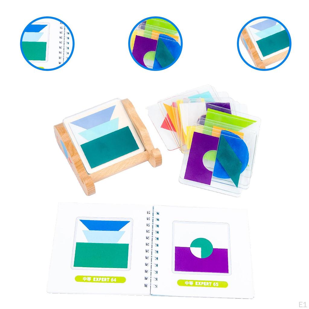 Wooden Pattern Blocks, Montessori Shape Toy Preschool Puzzle, Tangram Shapes for