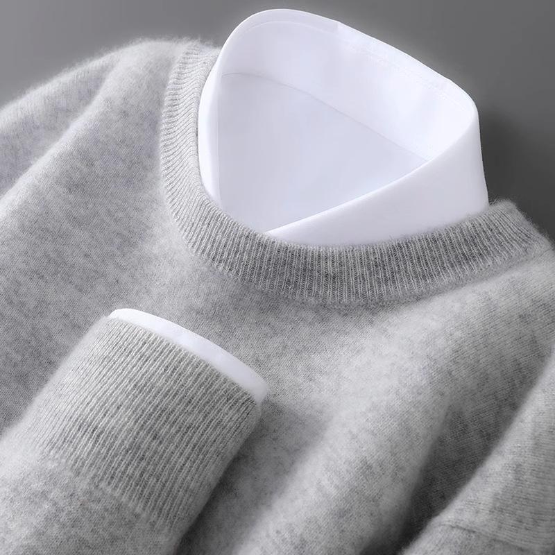 Men's Plus Size 100% Pure Wool Round Neck Cashmere Sweater - Autumn/Winter Casual Knit Pullover
