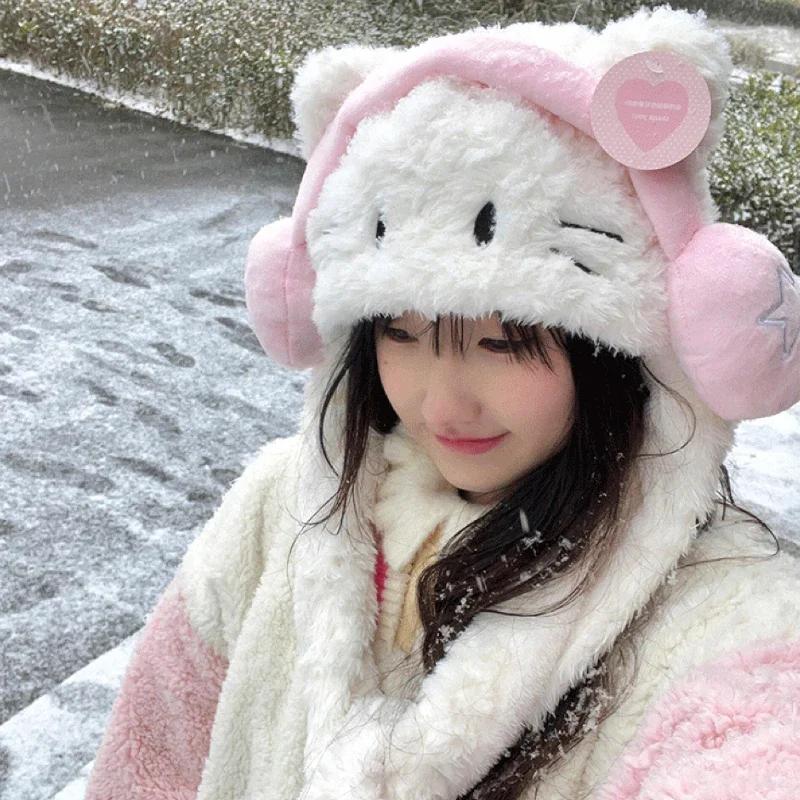 New Korean Sweet Bow Plush Bomber Cap Winter Women Keep Warm Windproof Ear Protection Cute Pom-pom Beanie with Lace