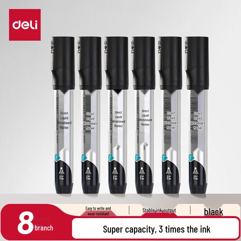 Deli Thick Tip Erasable Whiteboard Markers, Black, 8-Pack чёрный