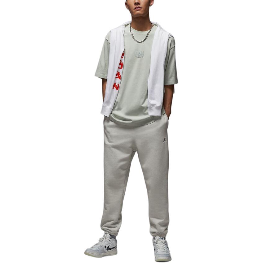 Jordan As M J Flt Ess Wsh 85 Crw Logo Solid Color Round Neck Drop Shoulder Short Sleeve T-Shirt Men T-Shirts HQ8939-034