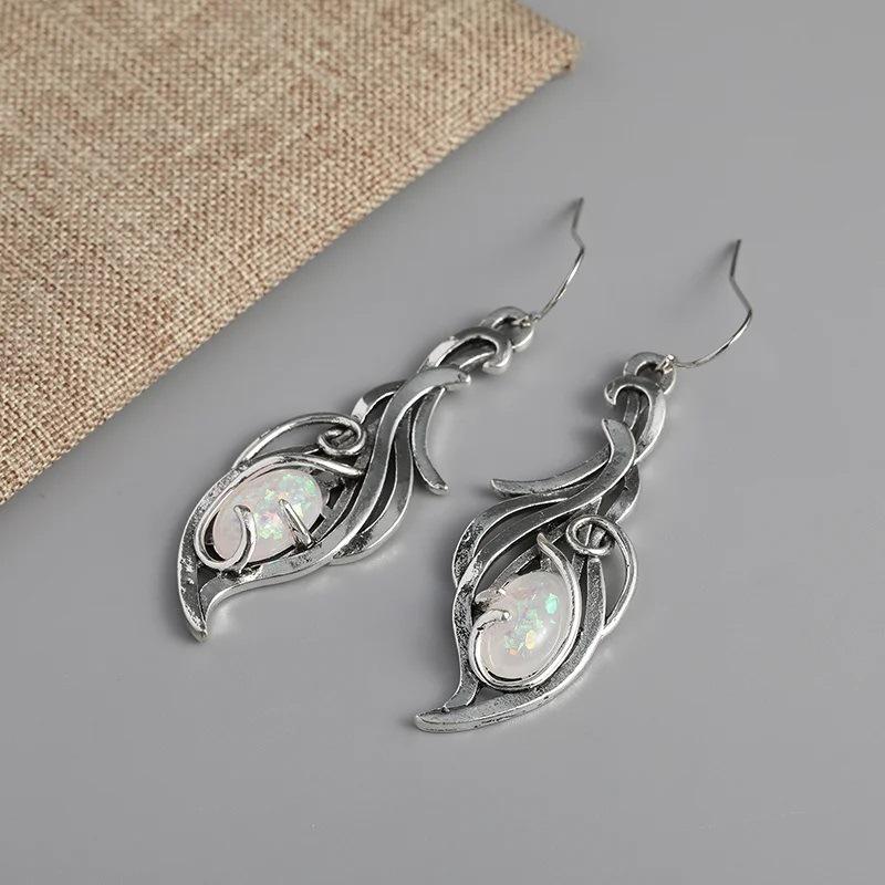 1 Pair Elegant Jewelry For Festivals And Special Occasions Silver Bohemian Opal Pendant Earrings Wedding Anniversary Accessories