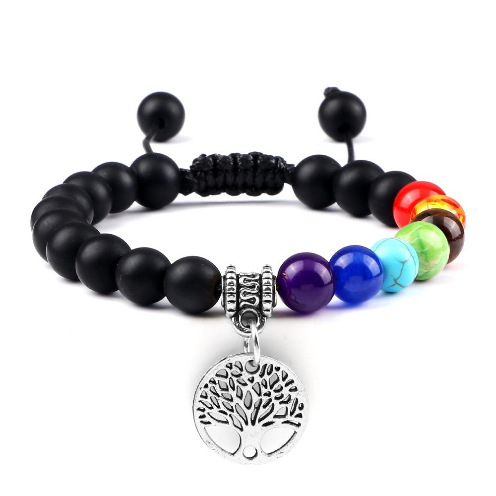 Tree of Life Pendant Woven Bracelet with Tiger Eye Matte Stone Beads - European & American Fashion